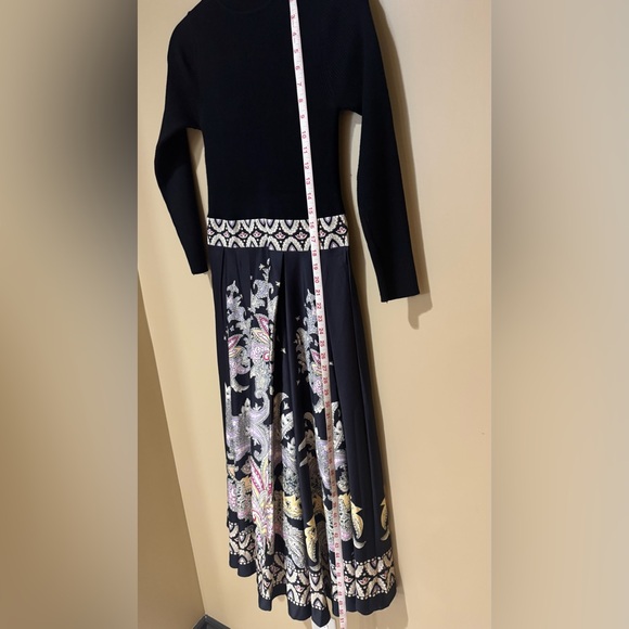 Black Midi Mixed Media Dress with Floral Print - Picture 9 of 9